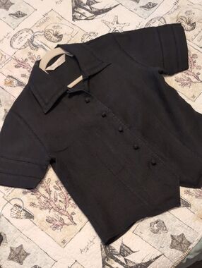 🌼Peter Martin Black Irish Linen Short-Sleeve Button Front Shirt